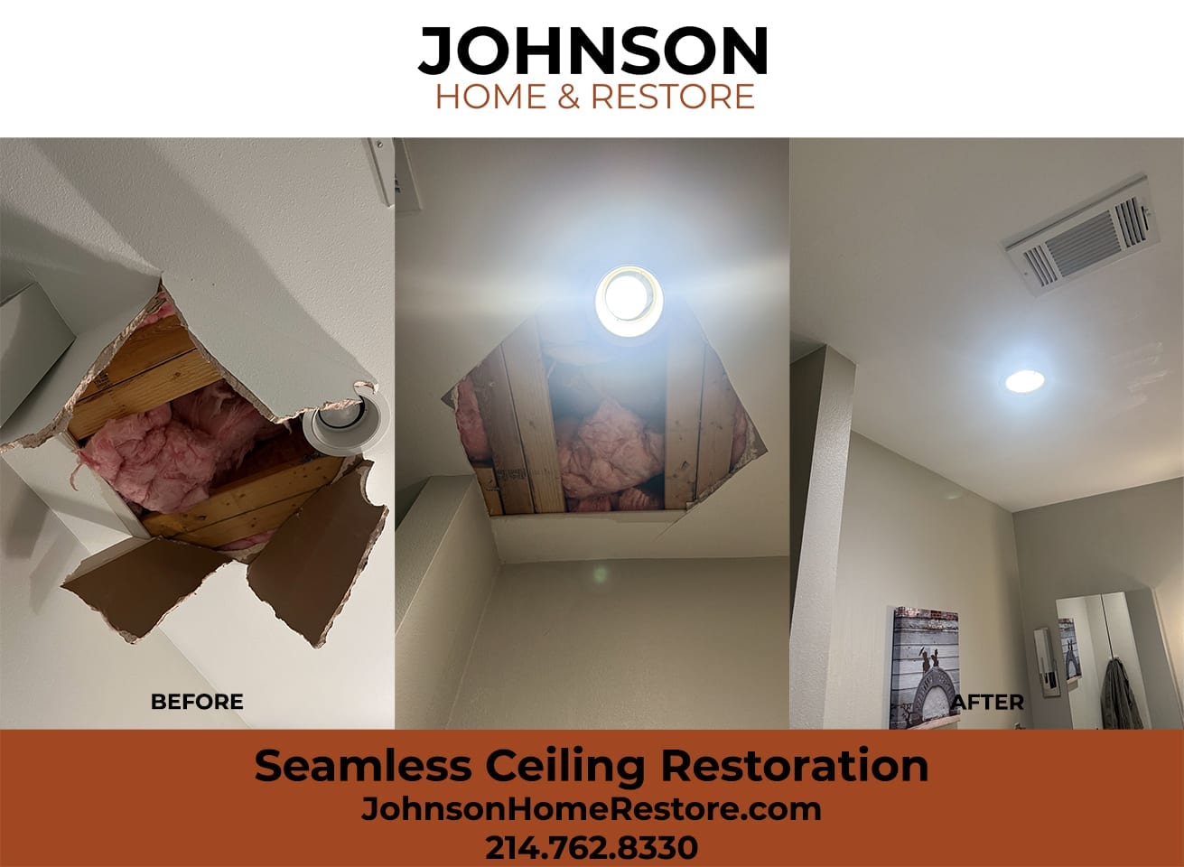 A bathroom ceiling, whole again